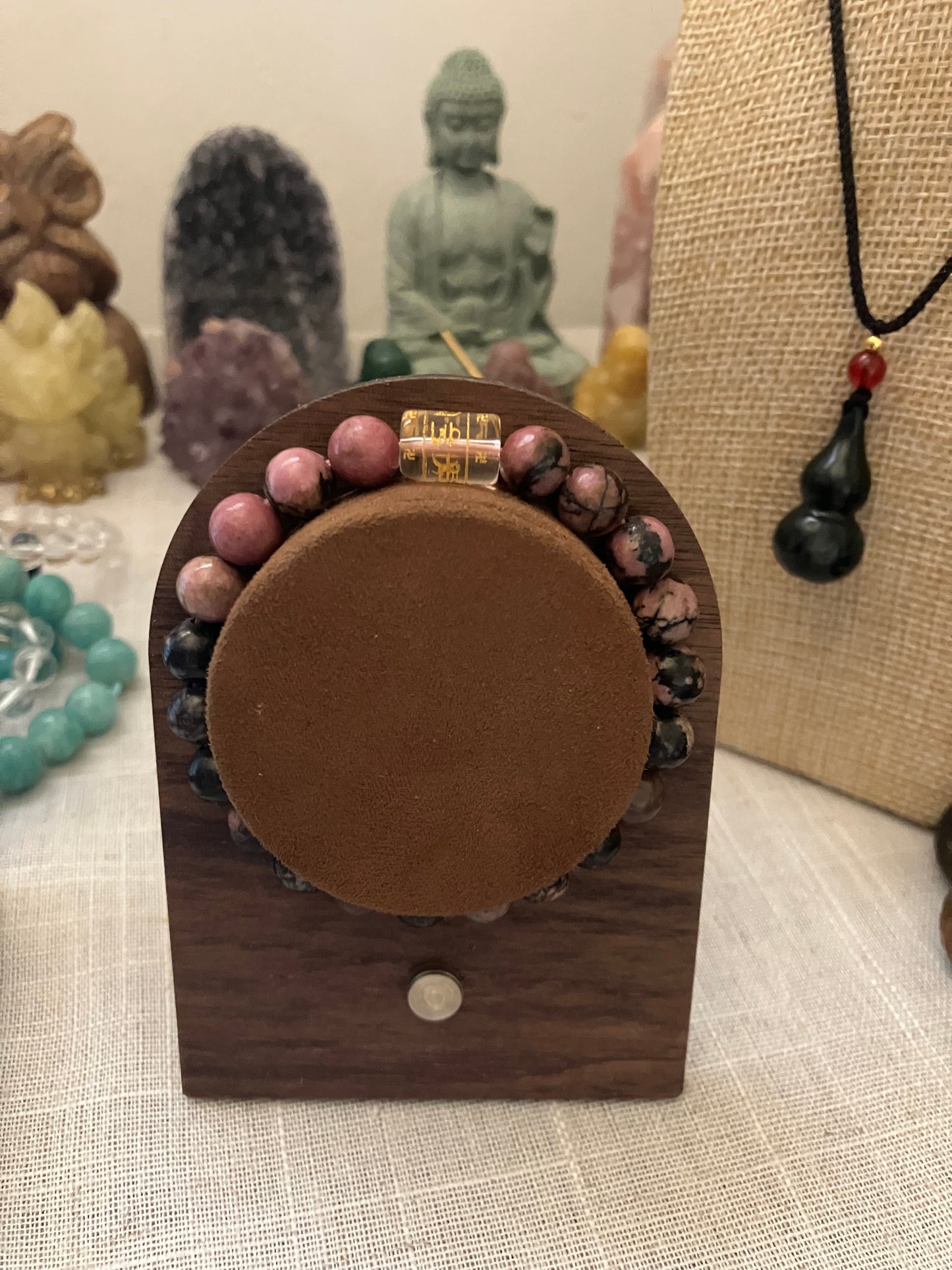 Rhodonite Bracelet with Mantra Bead