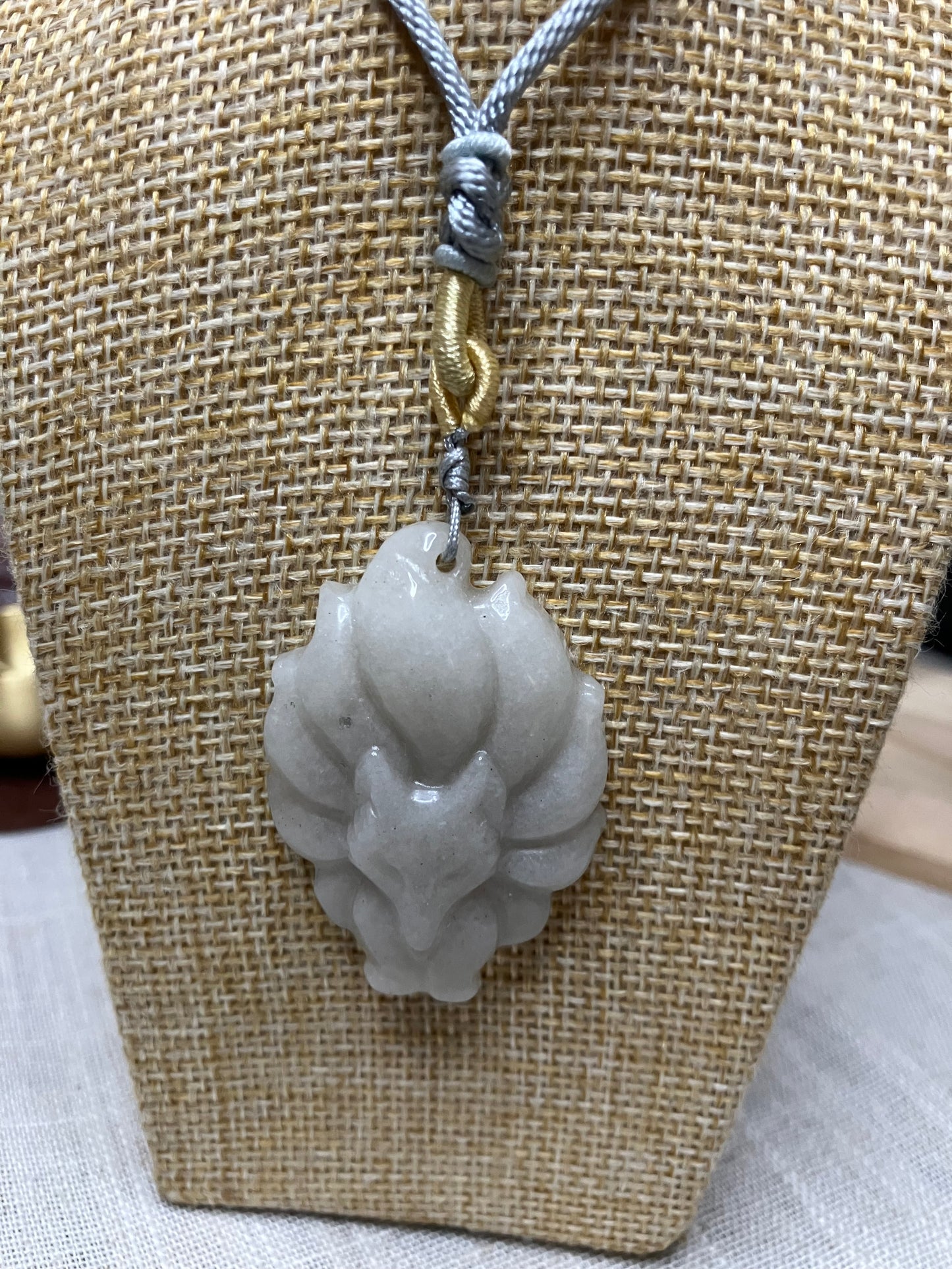 Nine-Tailed Fox Hetian Jade Cord Necklace