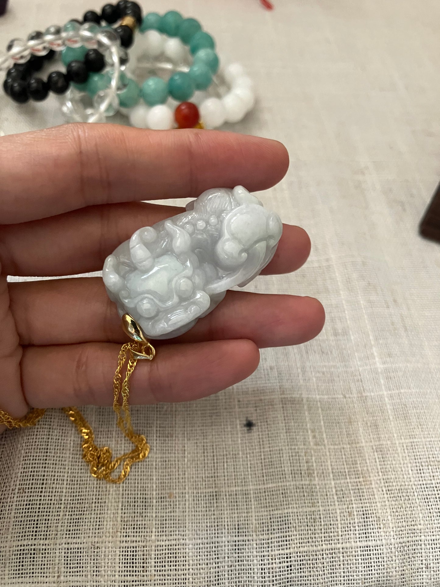 Grade A Jadeite Pixiu Dragon with Wealth Coin Pendant