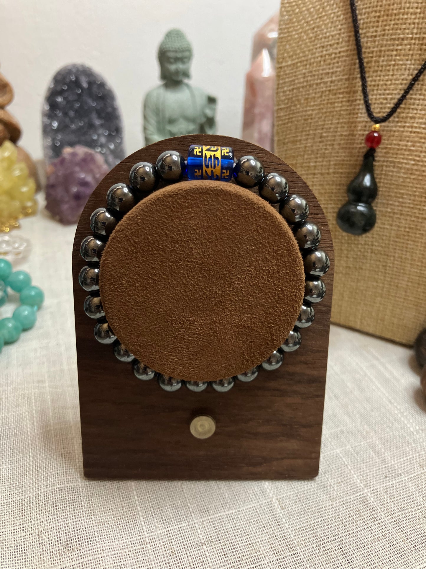 Hematite with Mantra Bead Crystal Bracelet