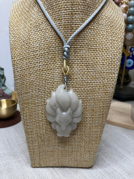 Nine-Tailed Fox Hetian Jade Cord Necklace